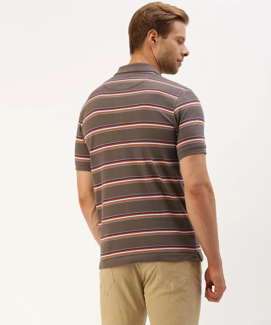 Men’s Dark Grey Striped Polo T-Shirt – Sleek Contrast Smart Casual Essential