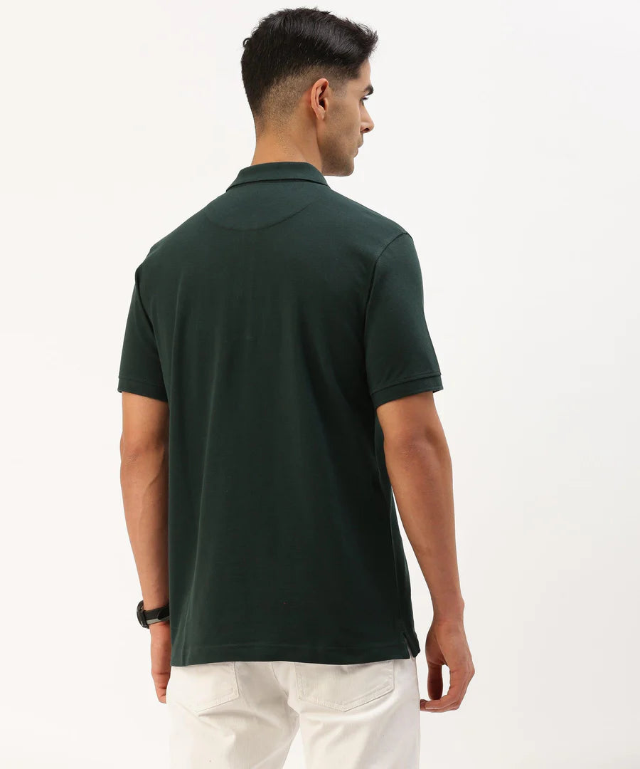 Men’s Forest Green Solid Polo T-Shirt – Fresh Minimal Smart Casual Wear