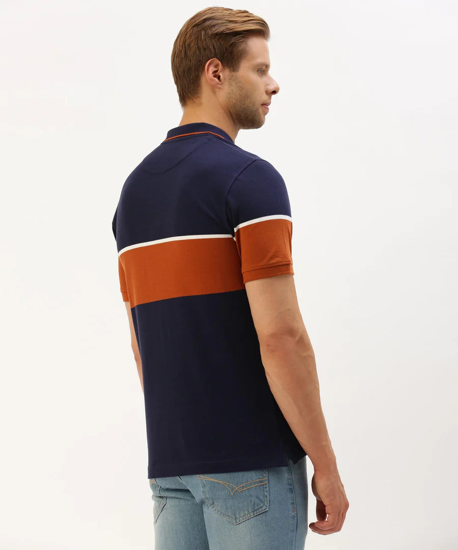 Men’s Navy Stripe Pattern Polo T-Shirt – Sharp Contrast Smart Casual Essential