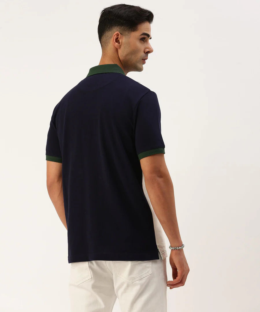 Men’s Navy Color Block Polo T-Shirt – Sharp Contrast Modern Smart Casual Wear
