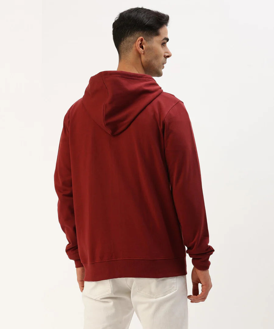 Men’s Burgundy Solid Hooded Sweatshirt – Rich Tone Premium Comfort Hoodie