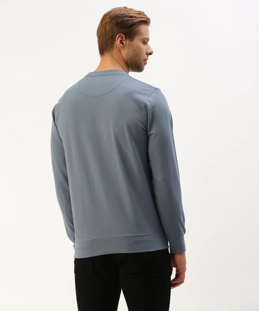 Men’s Deep Blue Logo Detail Crew Neck Sweatshirt – Premium Signature Everyday Wear