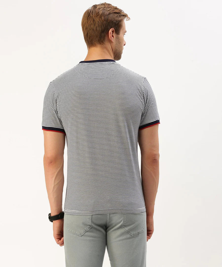 Men’s Navy Striped Crew Neck T-Shirt – Clean Line Casual Essential