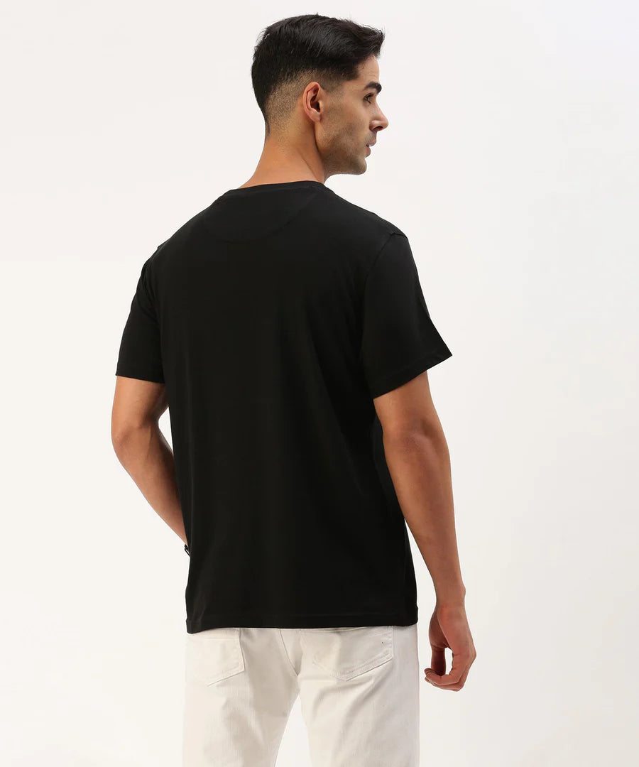 Men’s Jet Black Striped Crew Neck T-Shirt – Sharp Contrast Everyday Essential