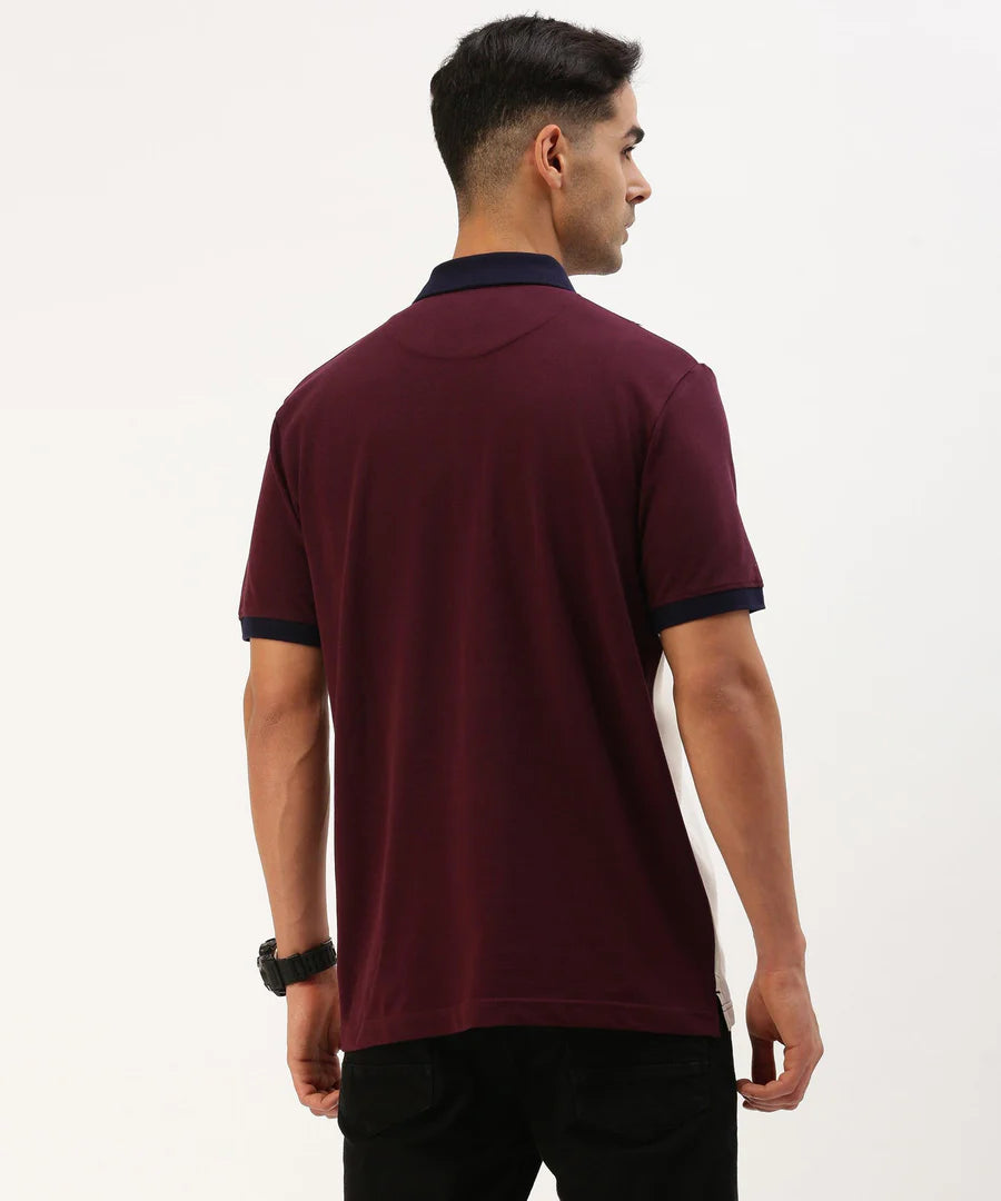 Men’s Deep Wine Color Block Polo T-Shirt – Bold Contrast Premium Smart Casual Wear