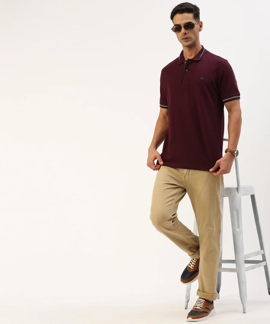 Men’s Deep Wine Solid Polo T-Shirt – Rich Tone Smart Casual Essential