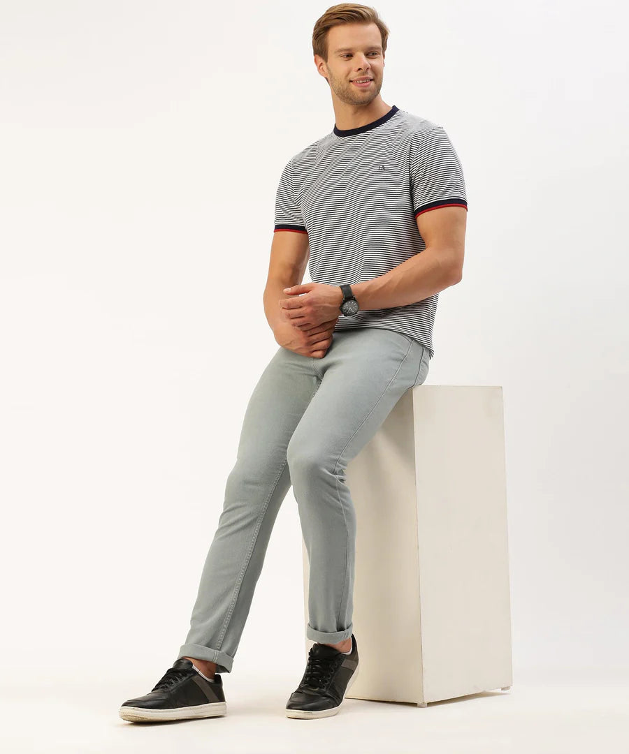 Men’s Navy Striped Crew Neck T-Shirt – Clean Line Casual Essential