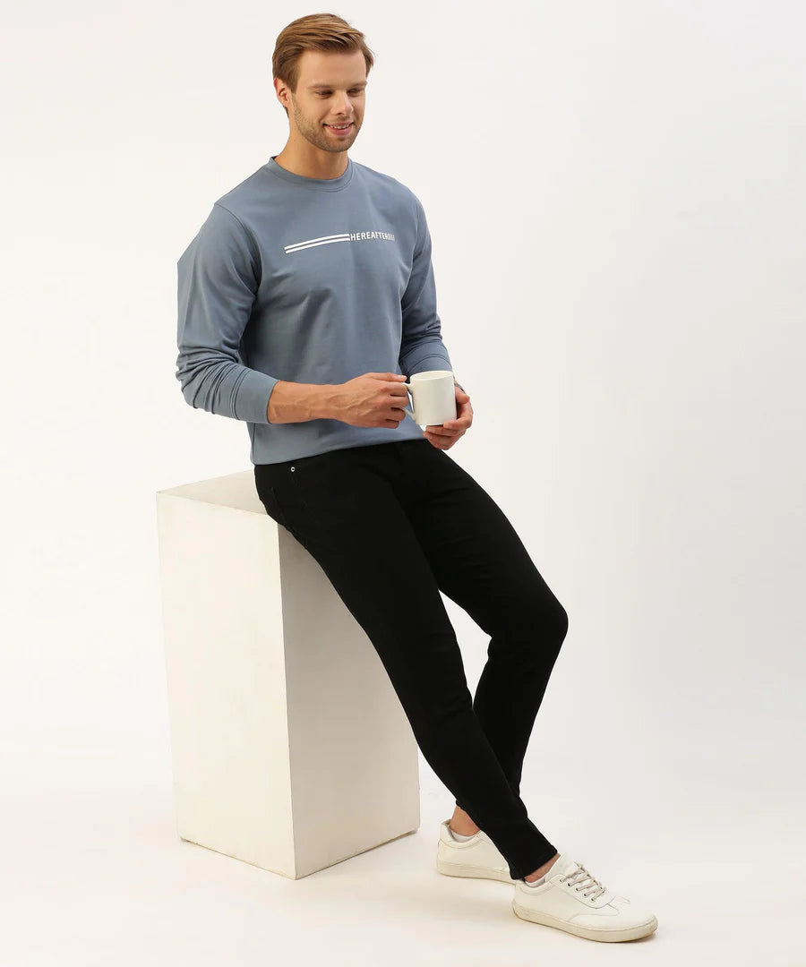 Men’s Deep Blue Logo Detail Crew Neck Sweatshirt – Premium Signature Everyday Wear