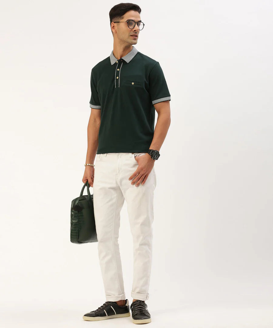 Men’s Dark Olive Solid Polo T-Shirt – Earthy Tone Premium Smart Casual Wear