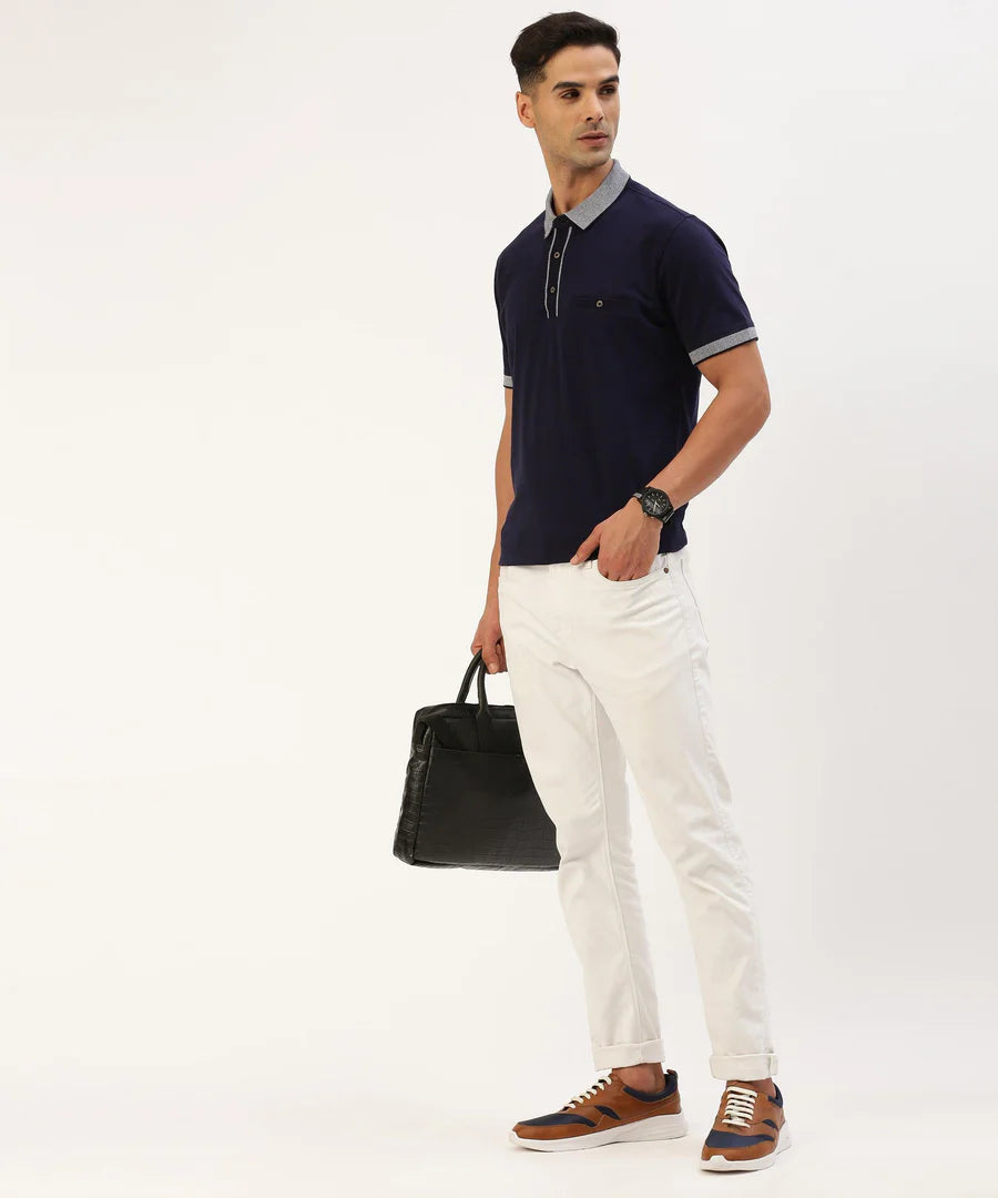 Men’s Deep Navy Solid Polo T-Shirt – Refined Everyday Smart Casual Essential