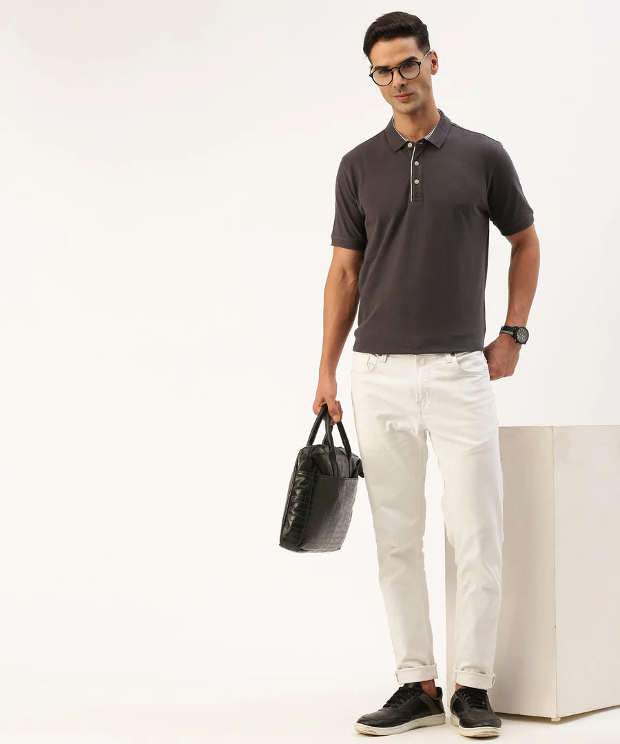 Men’s Dark Grey Solid Polo T-Shirt – Modern Minimal Smart Casual Essential