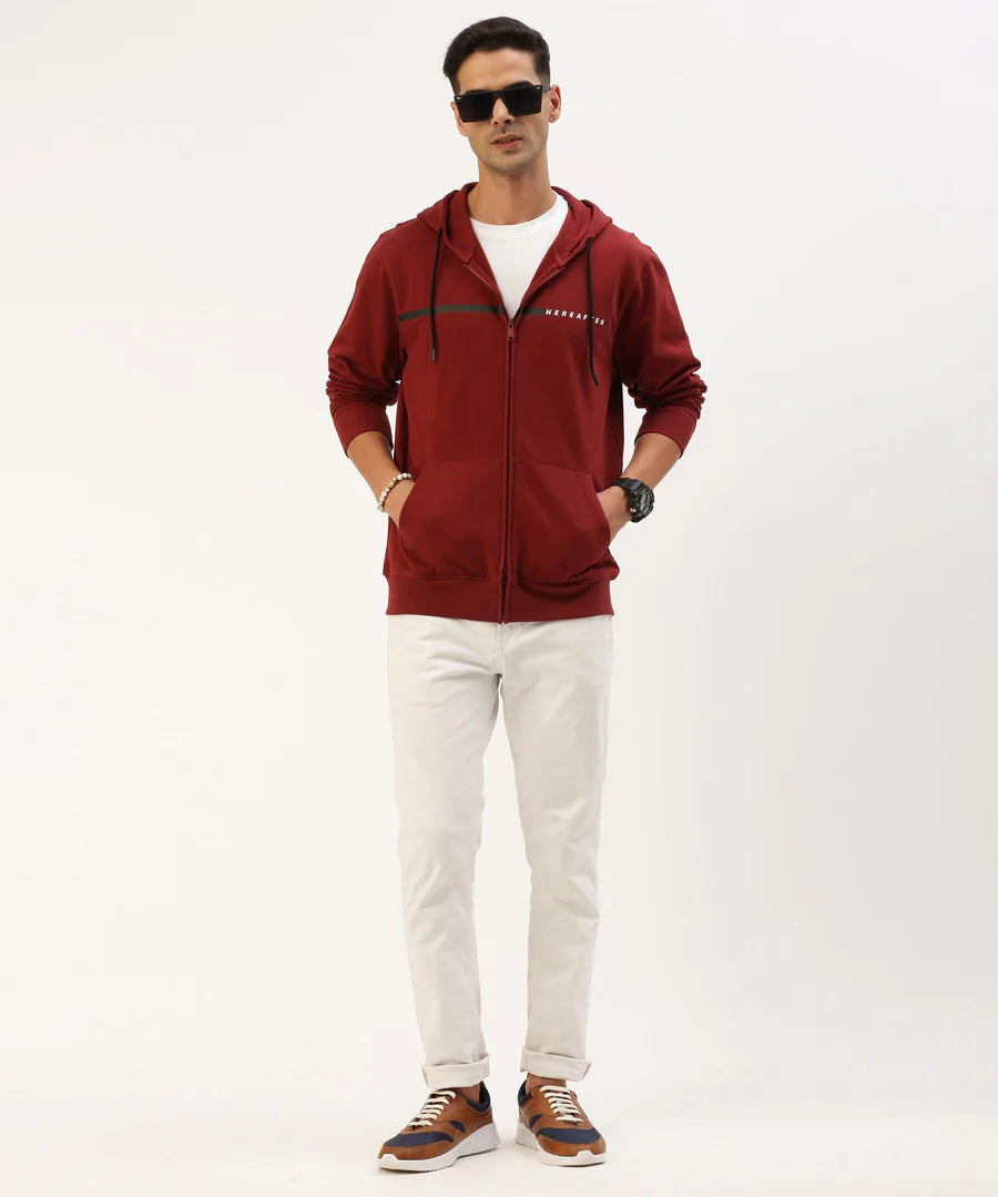 Men’s Burgundy Solid Hooded Sweatshirt – Rich Tone Premium Comfort Hoodie