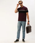Men’s Wine Striped Polo T-Shirt – Rich Contrast Premium Smart Casual Wear