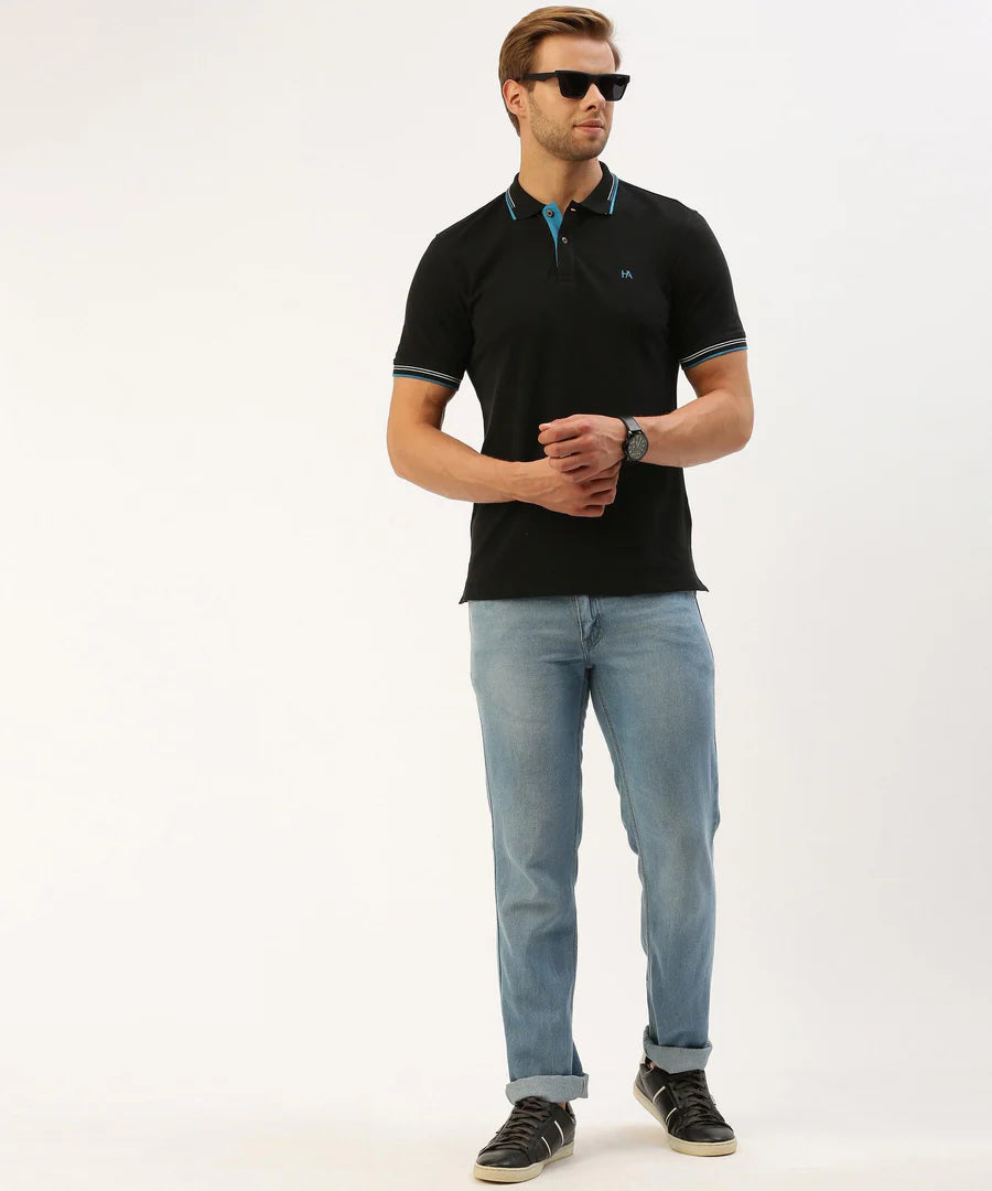 Men’s Premium Jet Black Solid Polo T-Shirt – Sleek Everyday Essential