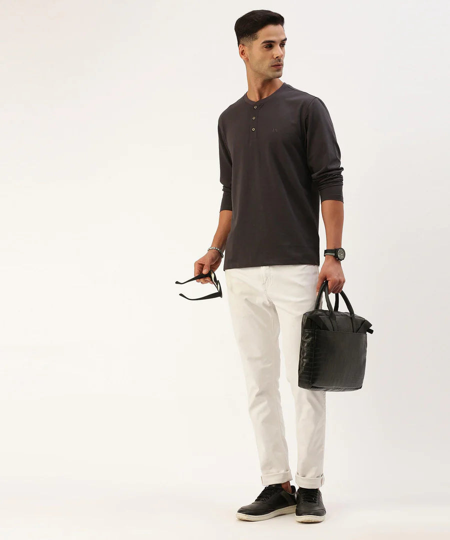 Men’s Dark Grey Solid Henley Neck T-Shirt – Modern Rugged Everyday Essential