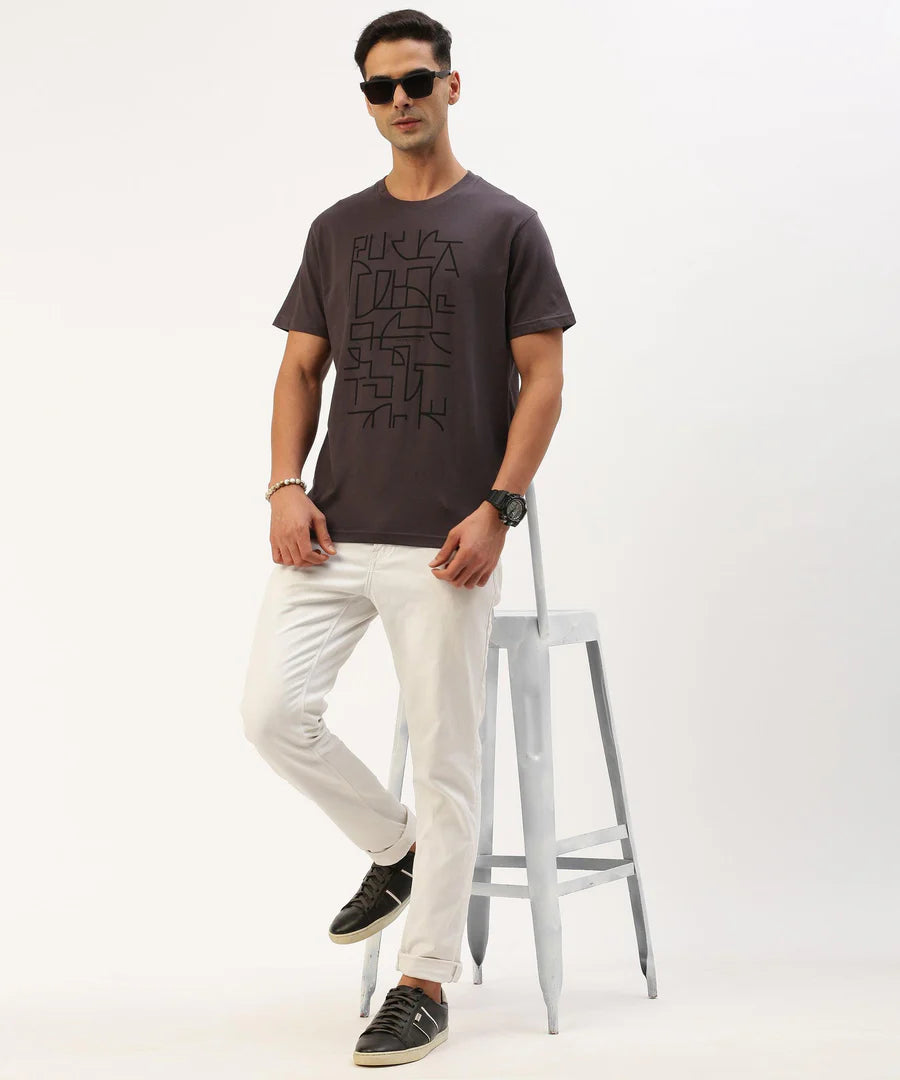 Men’s Dark Grey Graphic Crew Neck T-Shirt – Urban Statement Casual Essential