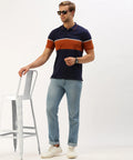 Men’s Navy Stripe Pattern Polo T-Shirt – Sharp Contrast Smart Casual Essential