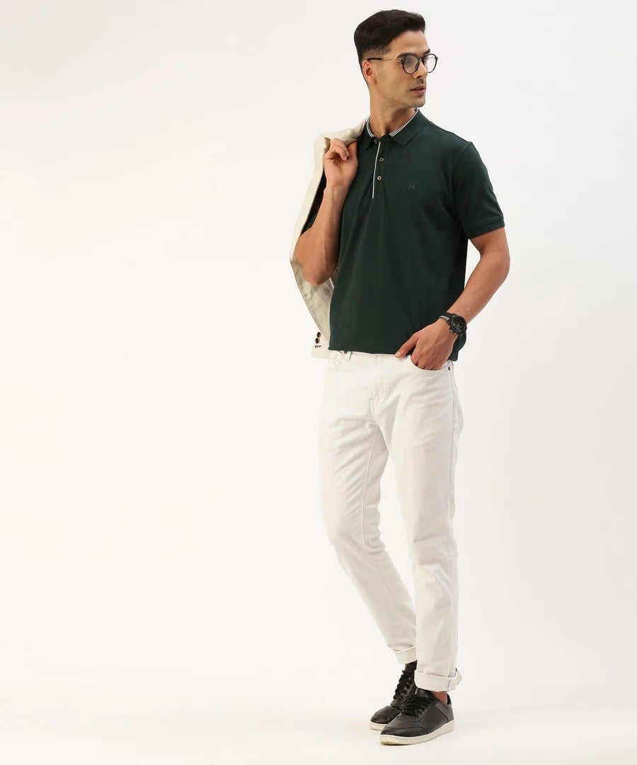Men’s Forest Green Solid Polo T-Shirt – Fresh Minimal Smart Casual Wear