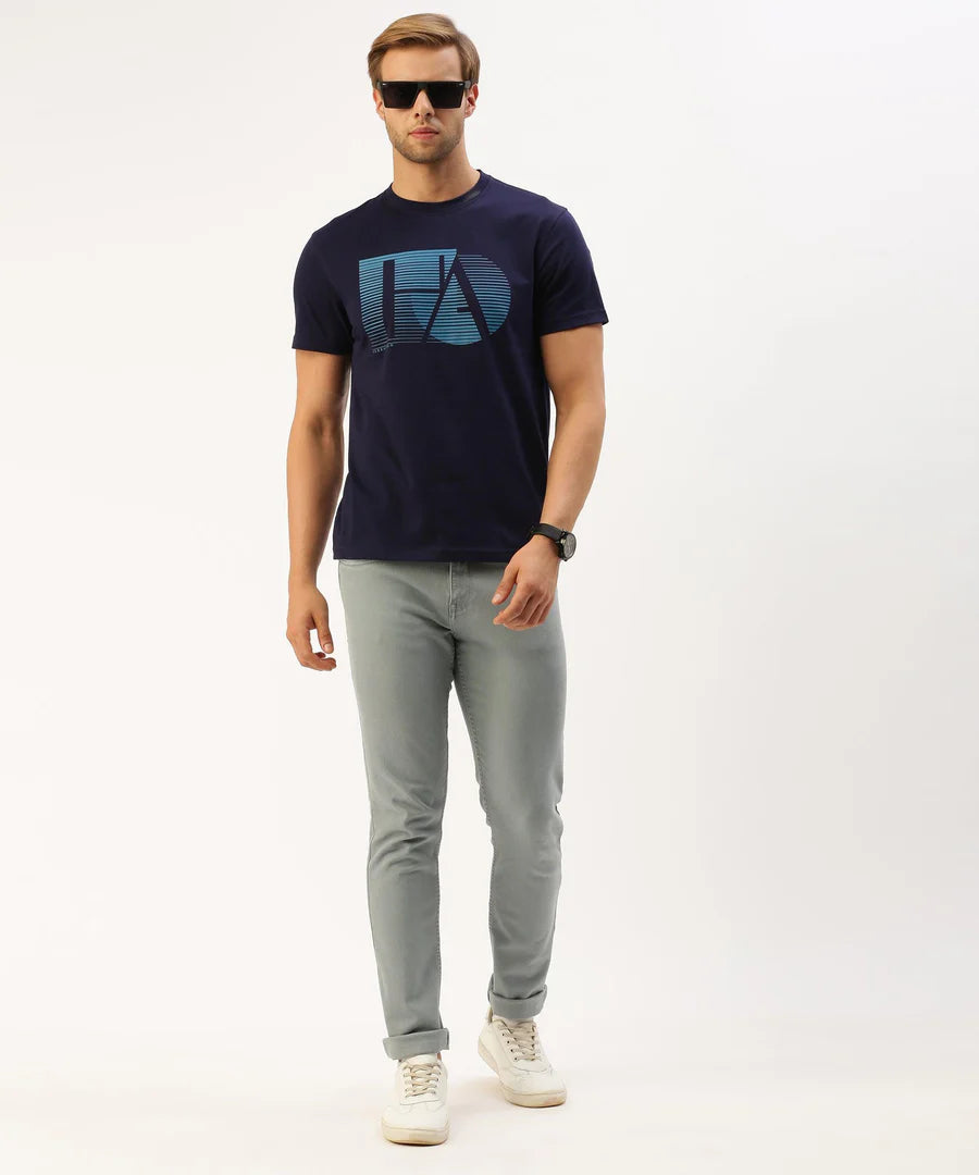 Men’s Navy Graphic Crew Neck T-Shirt – Statement Print Premium Casual Wear