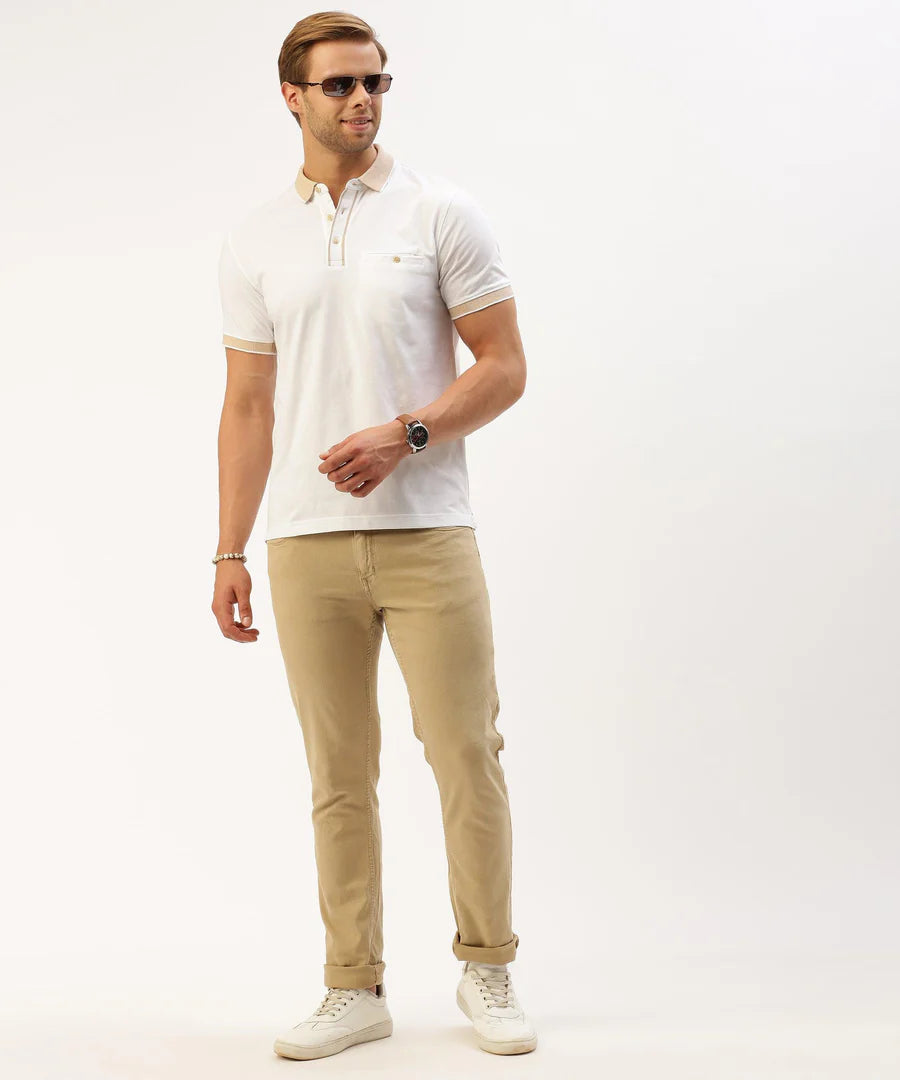 Men’s Crisp White Solid Polo T-Shirt – Clean Classic Smart Casual Essential