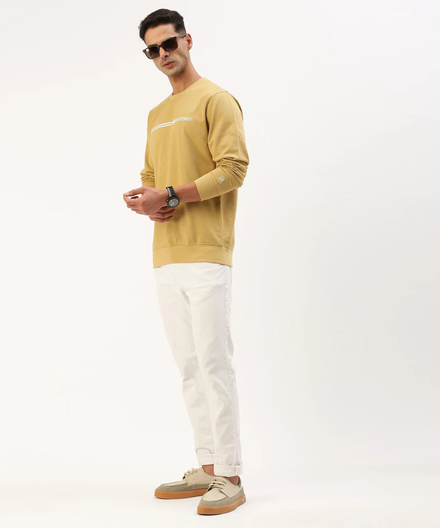 Men’s Khaki Logo Detail Crew Neck Sweatshirt – Earth Tone Premium Casual Essential